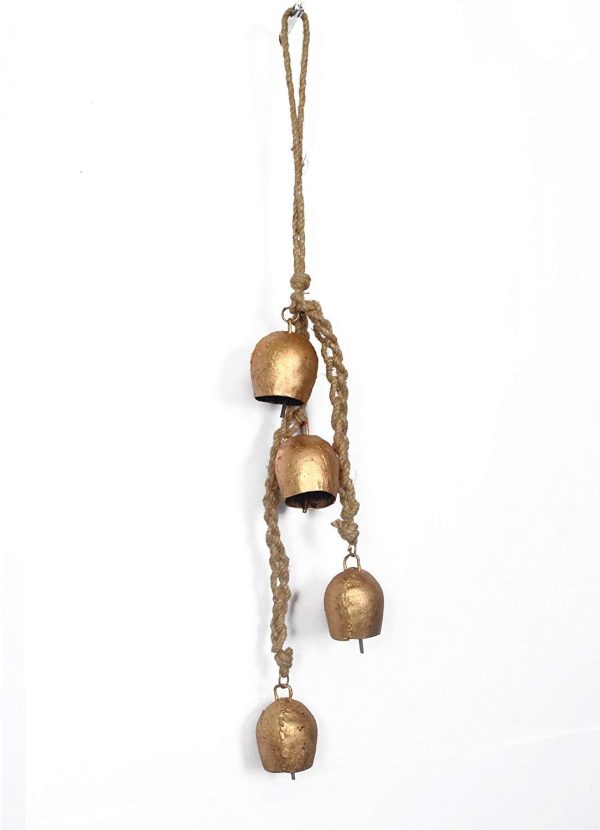 producer to buyer iron wrought bell chime handmade brass finish wall hanging rope 4 bell discounted pricing
