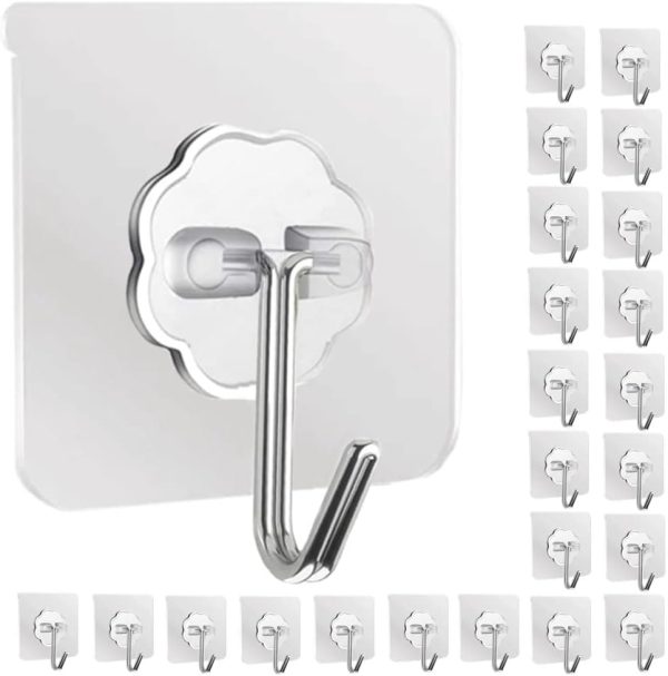 competitive pricing ddmy adhesive hooks wall hooks, 24 packs hooks for hanging transparent reusable seamless hooks 13.2lb(max), waterproof bathroom kitchen heavy duty self adhesive hooks one-stop wholesale