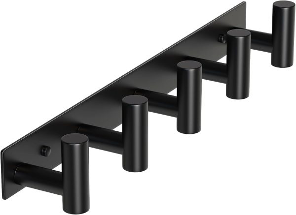 competitive pricing hufeeoh coat hooks wall mount, black t shaped 5 hooks stainless steel wall hooks towel rack for hanging, heavy duty key holder hat rack used for bathroom mudroom entryway one-stop wholesale