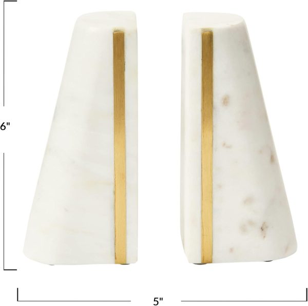 supplier direct main + mesa geometric marble bookends with brass inlay, white wholesale prices