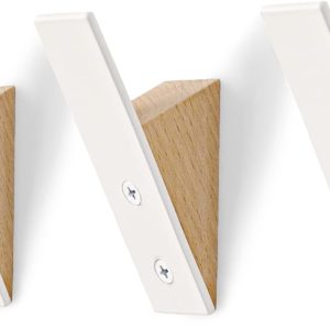 competitive pricing wall coat hook rack - set of 3 - beech wood white metal hooks for hanging coats - hat hooks for wall - decorative wall hooks - hat hangers for wall one-stop wholesale