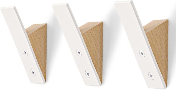 competitive pricing wall coat hook rack - set of 3 - beech wood white metal hooks for hanging coats - hat hooks for wall - decorative wall hooks - hat hangers for wall one-stop wholesale
