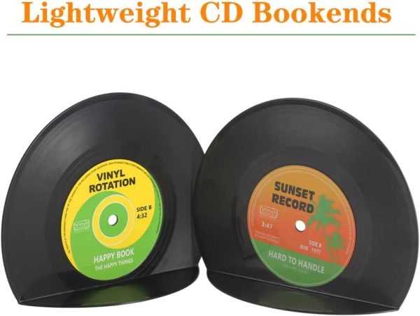 supplier direct vinbee retro vinyl bookends, record bookends for shelves classic cd record shape decorative book ends fun music theme musical bookends 1 pair wholesale prices