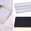 wholesale direct sooyee rectangle mirror decorative tray, gold can hold perfume, jewelry, cosmetics, makeup, magazine and more, for vanity,dresser,bathroom,bedroom(12”x8”) bulk purchase at factory prices