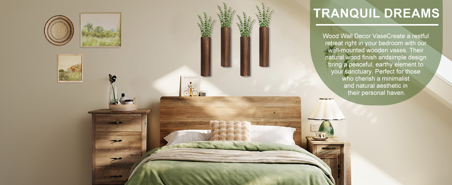 bulk purchase 4 pack wood wall planter with artificial eucalyptus, modern wall decor for living room bedroom bathroom entryway, farmhouse boho wall vases for dried flowers and faux plants trade price