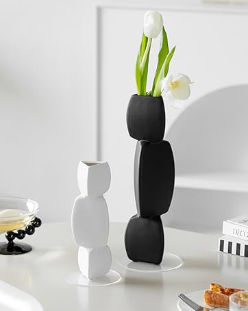 oem/odm services white vase - white ceramic vase, 6“ white flower vase, bright white not off white, boho vase for pampas grass, minimalist modern textured vase for home decor, table shelf living room farmhouse decor affordable bulk deals