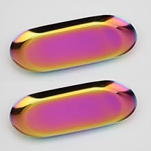 wholesale direct stainless steel decorative tray, set of 2, 7 inch long, jewelry dish cosmetics organizer bathroom clutter serving platter small storage tray, oval, matte black bulk purchase at factory prices