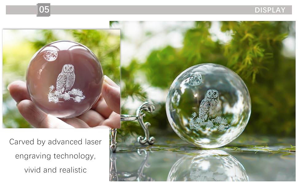 dropship from factory hdcrystalgifts 60mm 3d laser crystal ball paperweight owl figurines glass sphere decorative balls with stand gift mass production supply