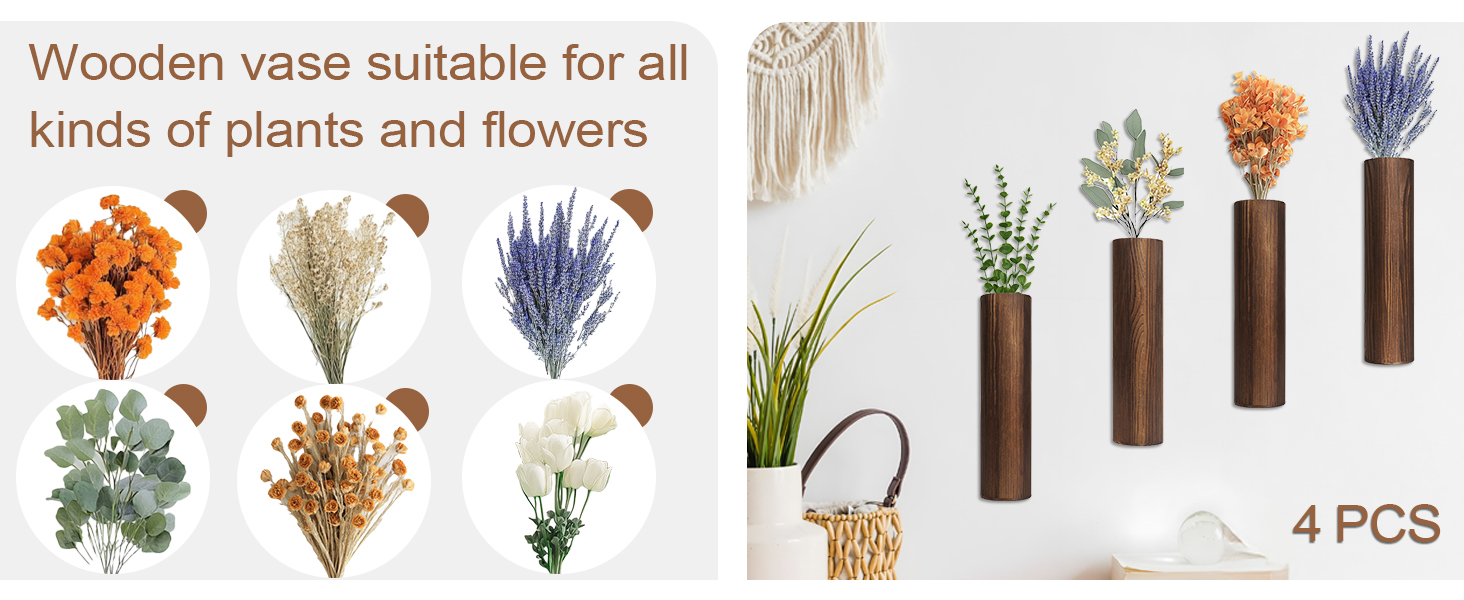 bulk purchase 4 pack wood wall planter with artificial eucalyptus, modern wall decor for living room bedroom bathroom entryway, farmhouse boho wall vases for dried flowers and faux plants trade price