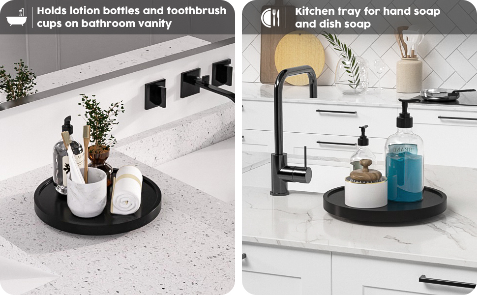 wholesale direct turntable vanity tray 10 inch for perfume candle, bamboo kitchen sink countertop organizer keep glass, sponge and soap bathroom coffee table decorative black (vflz) bulk purchase at factory prices