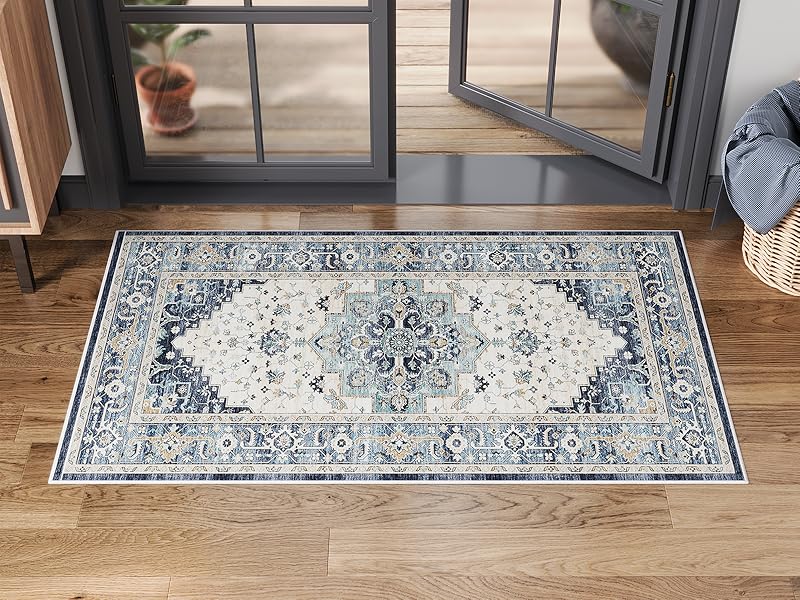global sourcing dripex vintage collection washable area rug - 2x3 door mat small entryway rug distressed non-slip low-pile floor carpet for indoor front entrance kitchen bathroom living room bedroom oem/odm services