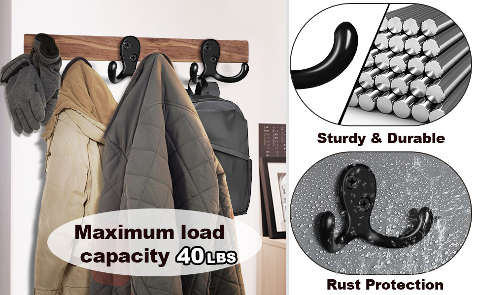 competitive pricing 10 pack coat hooks wall hooks for hanging, heavy duty double prong metal hook wall mounted for living room, bathroom, kitchen, bedroom for coat, bag, scarf, towel, hat, key, cup (black) one-stop wholesale