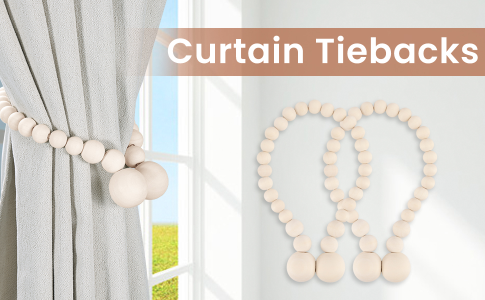 bulk purchase magnetic curtain tiebacks, curtain tie backs for curtains 2 pack, wood bead curtain tiebacks, curtain holders for boho bedroom decor, baby nursery decor, farmhouse decor factory discount
