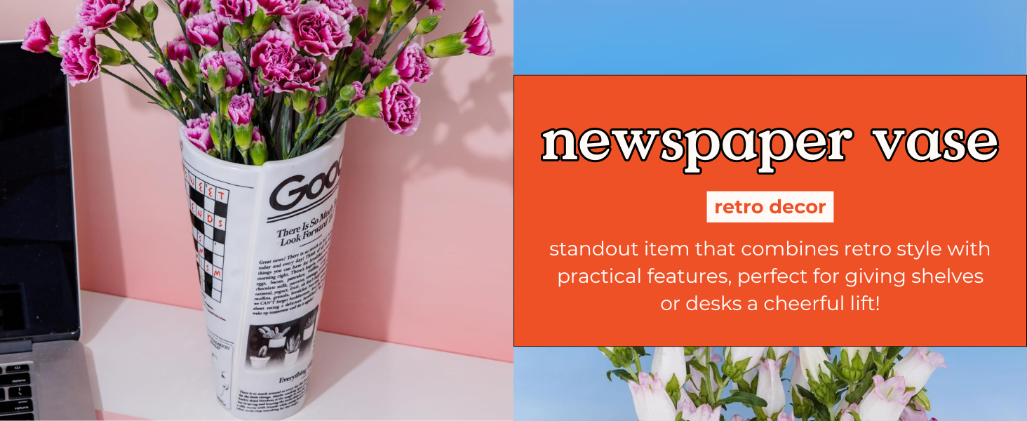 oem/odm services ban.do vintage inspired newspaper vase, retro ceramic shelf decor, unique/novelty/eclectic flower vase, newspaper affordable bulk deals