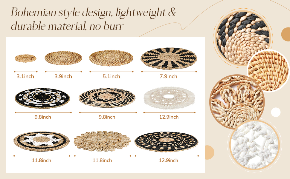 bulk purchase 11 pcs boho wall basket decor decorative bulrush woven basket wall decor boho wall art round farmhouse wall hanging baskets for kitchen rustic home christmas decorations, multi sizes(retro) trade price