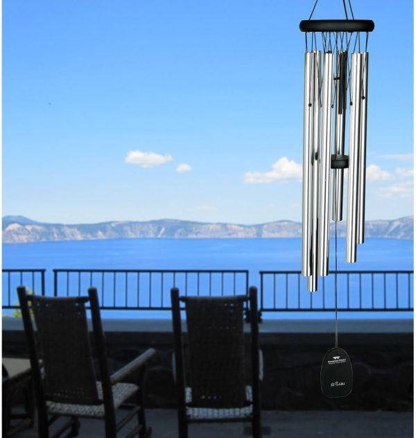 producer to buyer woodstock wind chimes pachelbel's canon in d, silver aluminum tubes, medium 32 - inch, deep toned windchime for outdoor decor for garden, patio, porch discounted pricing