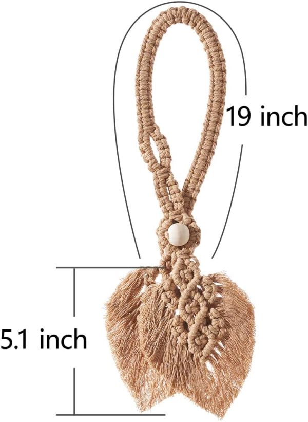 bulk purchase 2 pack boho curtain tiebacks,hand knitting cotton curtain holdbacks with adjustable natural wooden bead,double leaves farmhouse theme curtain tie backs, for indoor outdoor drapes decorative,(apricot) factory discount