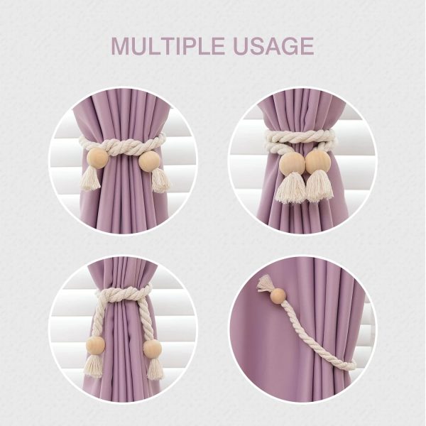 bulk purchase niceec 2 pack wooden ball magnetic curtain tiebacks boho home decor drape tie backs natural cotton hand woven rope curtain holdbacks for thin & thick home & office window draperies (beige) factory discount
