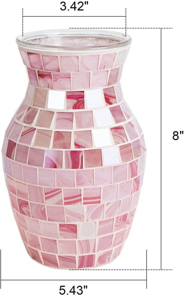 oem/odm services pink flower vase for decor - pink mosaic glass vase handmade modern decorative flower vases for home décor,table,shelf bookshelf, wedding banquet and centerpieces affordable bulk deals