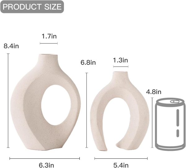 dropship from factory snuggle hollow ceramic vase set of 2, nordic modern boho ins style decorative ceramic aesthetic flower vase for home decor (milky white w 6.3" x h 8.4") mass production supply