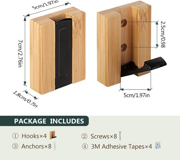 competitive pricing jsver wooden wall hooks 4pcs wall mounted wall hooks, single organizer hook rack, folding wood wall hangers, wall coat rack hooks for hanging clothes, hats, bags, towels, keys one-stop wholesale