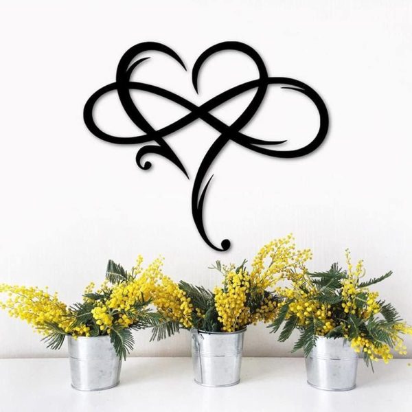 factory direct aoolvy infinity heart wall decor, unique infinity heart metal art wall decor love sign steel wall plaques bedroom ornaments for home wedding decor, room living room decoration (black, 23.6x20.6inch) volume discount
