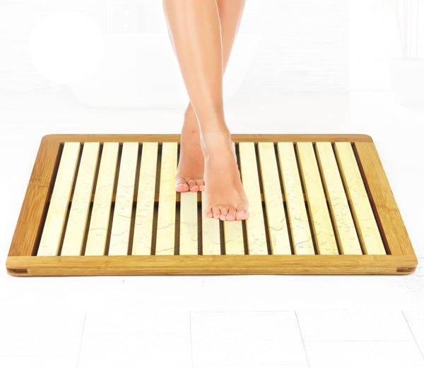 manufacturer direct serenelife heavy duty natural or shower floor foot platform rug with elevated design for water evaporation and non slip rubber feet for indoor outdoor use bamboo wood bathroom bath mat trade price