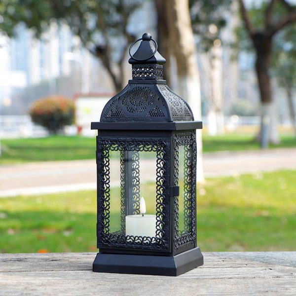 custom wholesale trirocks rustic style metal candle lantern 13'' high decorative outdoor lantern candle holder with tempered glass for christmas living room garden patio parties indoors outdoors (black) oem/odm services