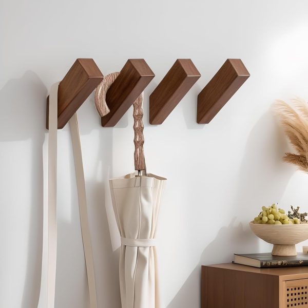 competitive pricing wood wall hooks, 4pack coat hooks wall mounted rustic wooden hooks natural robe hook hanging bathroom clothes hanger hat & bag decorative hooks heavy duty entryway wall hangers towel hooks(walnut) one-stop wholesale