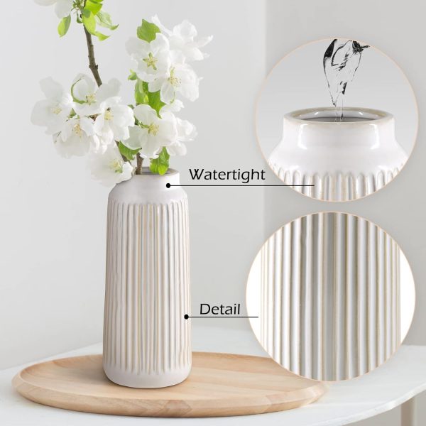 oem/odm services christmas vase decor, 9 inch white ceramic vase, flower vase modern, boho vases for pampas grass home decor, decorative white vases for flowers mantel, living room, off-white affordable bulk deals