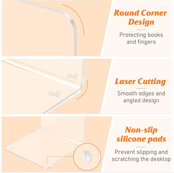 supplier direct acrylic bookends 4 pcs, clear book ends for shelves, transparent bookend organizer, book holder stand decorative, book stoppers for heavy duty books, cd, file, video games wholesale prices