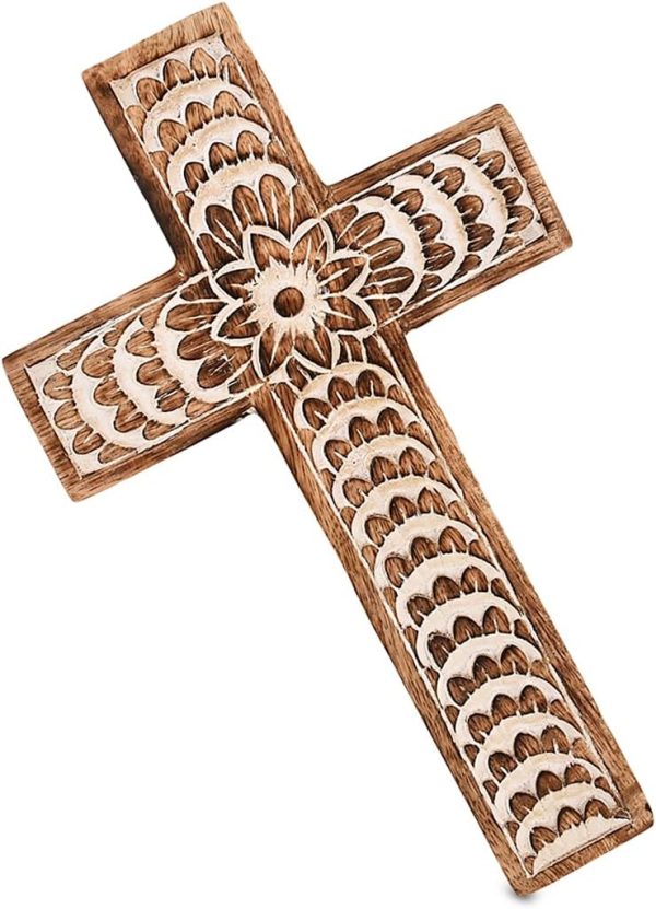 bulk purchase edhas mango wood white cross carved floral-design family cross decor,home decoration (10" x 6" x 0.5") trade price