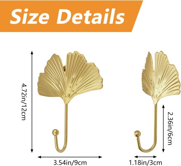 competitive pricing morobor decorative leaves iron hooks,4pcs ginkgo leaf shape wall mounted hooks modern key holder wall mounted gold single prong hat hanger home office nursery room decoration one-stop wholesale