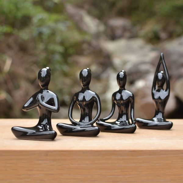dropship from factory owmell lot of 4 meditation yoga pose statue figurine ceramic yoga figure set decor - black mass production supply
