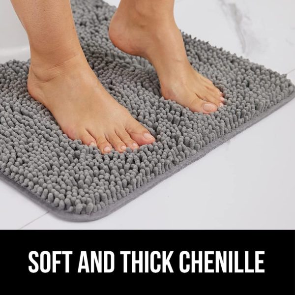 global sourcing gorilla grip bath rug mat 24x17, thick soft absorbent chenille, rubber backing quick dry microfiber mats, machine washable rugs for shower floor, bathroom runner bathmat accessories decor, grey oem/odm services