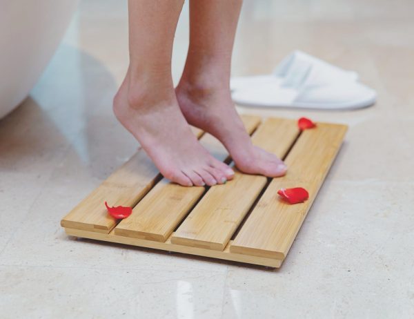 manufacturer direct bamboo wooden mini bath shower mats for small bathroom, small bamboo wood bathroom floor mat, sturdy and easy to clean(15.8 x 10.2 inch) trade price