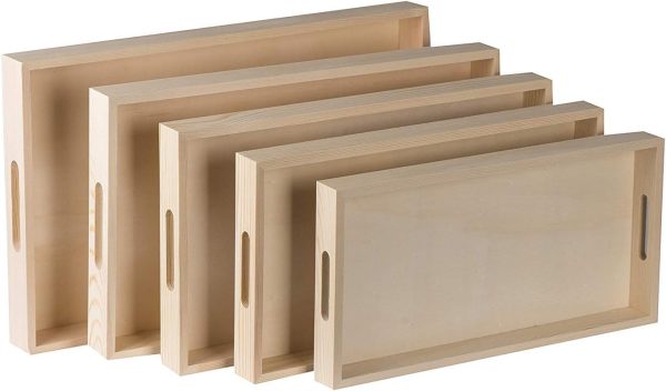 wholesale direct wood serving tray with handles - five piece nested breakfast wood tray - wooden crafts couch tray for organizing - food trays for party buffet montessori bathroom - wood trays for serving & catering bulk purchase at factory prices