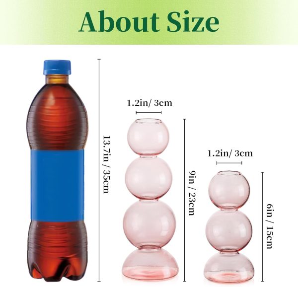 oem/odm services glass bubble vases for flowers, hewory 2pcs pink unique cute single flower vase for centerpieces, funky aesthetic vase skinny bud vase, cool groovy decor for home living room bedroom office tabletop affordable bulk deals