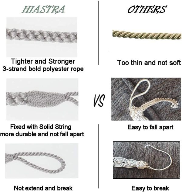 bulk purchase curtain tiebacks ropes, 2pcs decorative handmade tie backs curtain holdbacks holders cord for window sheer drapes indoor outdoor, grey factory discount