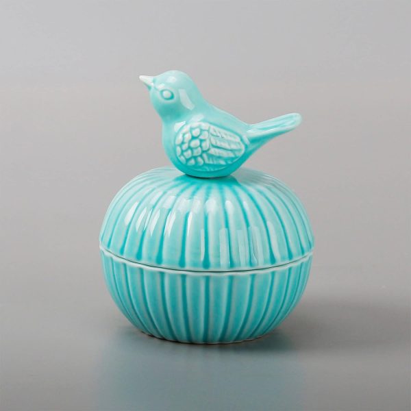 dropship from factory sevenbees blue ceramic jewelry box with bird statue, 2 drawers, ring holder, decorative animal statue, gifts for home decor, wedding, birthday, christmas mass production supply
