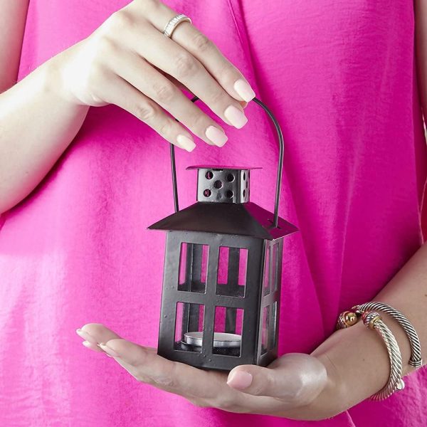 custom wholesale kate aspen decorative lanterns - 12pcs - distressed metal vintage mini wedding lantern, centerpiece for wedding table, accent piece and home decor, wedding favors and baby shower favors (black) oem/odm services