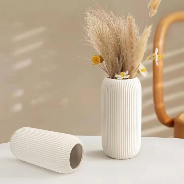 oem/odm services white ceramic vase for flowers, 8 inch flower vase modern white vase home decor, small vase, ribbed textured vase for pampas grass decorative vase, for farmhouse coffee table bookshelf home living affordable bulk deals