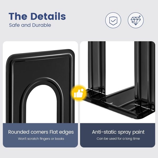supplier direct happyhapi book ends, bookends, metal bookend for shelves, non-skid book end to hold books, black book stopper/holder for office home kitchen, 5.7x 4.9 x 6.5 in, 3 pair(6 pcs, large) wholesale prices