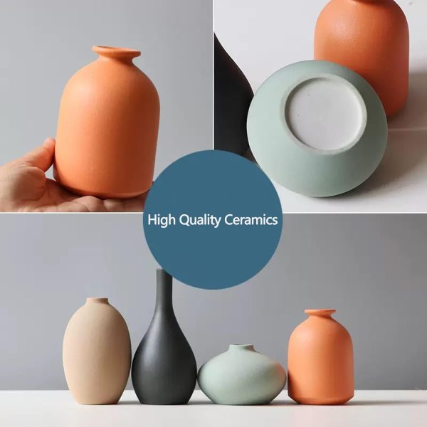 oem/odm services small ceramic vase set of 4 for modern home decor minimalist bohemian,round matte vases for dried flowers&pampas grass ceramic decoration for office,shelf,living room,bedroom,entryway decor affordable bulk deals