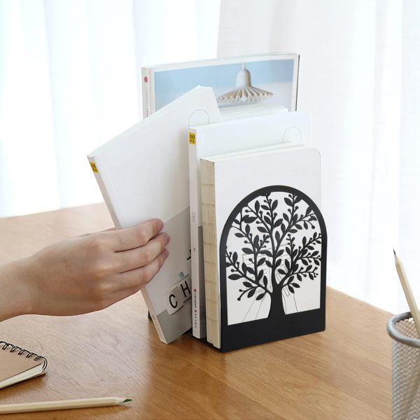 supplier direct umikk book ends, metal bookend, tree of life bookend for shelves, home decorative bookends for heavy books, black non-skid book stopper, 7 x 5.5 x 3.5 inch (1 pair) wholesale prices