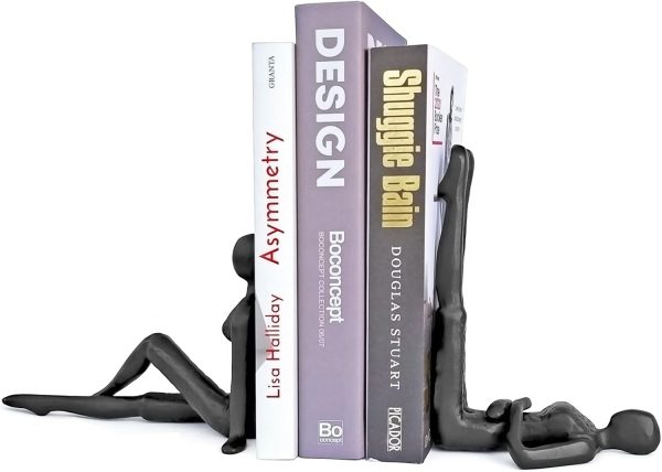 supplier direct ambipolar yoga-style black decorative bookends, cast iron book stand to hold books heavy duty, book stoppers for home decor, office desk, living room decor wholesale prices