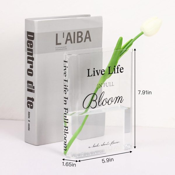 oem/odm services fixwal acrylic book vase for home decor, 6x8 inches aesthetic room decor, clear book shape artistic irregular transparent vase, bedroom or office decorations affordable bulk deals