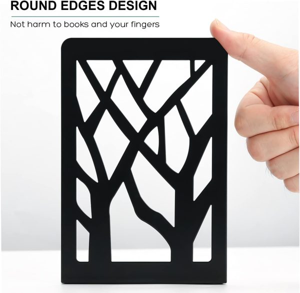 supplier direct maxgear tree design modern bookends for shelves, non-skid book holder, heavy duty metal storage for books/cds, decorative book stopper for home, 7 x 4.7 x 3.5”, black (2 pair/4 pieces) wholesale prices