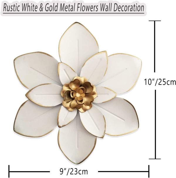 factory direct metal flower wall art decor, 10“ rustic modern floral sculpture, distressed iron wall hanging home decoration accent artworks for indoor kitchen bedroom living room office outdoor garden patio volume discount