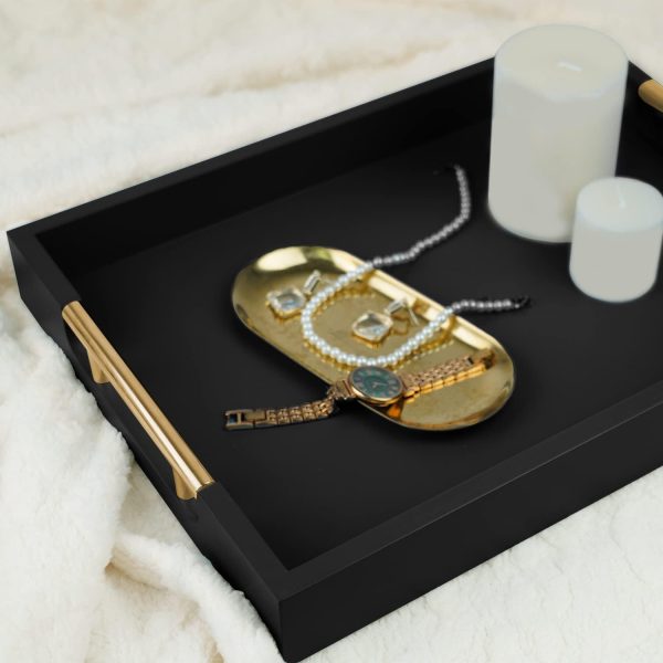 wholesale direct wooden decorative coffee table tray, 16" serving tray with handles, matte finish decorative tray, ottoman tray for living room, perfume, vanity dresser organizer (carbon black) bulk purchase at factory prices